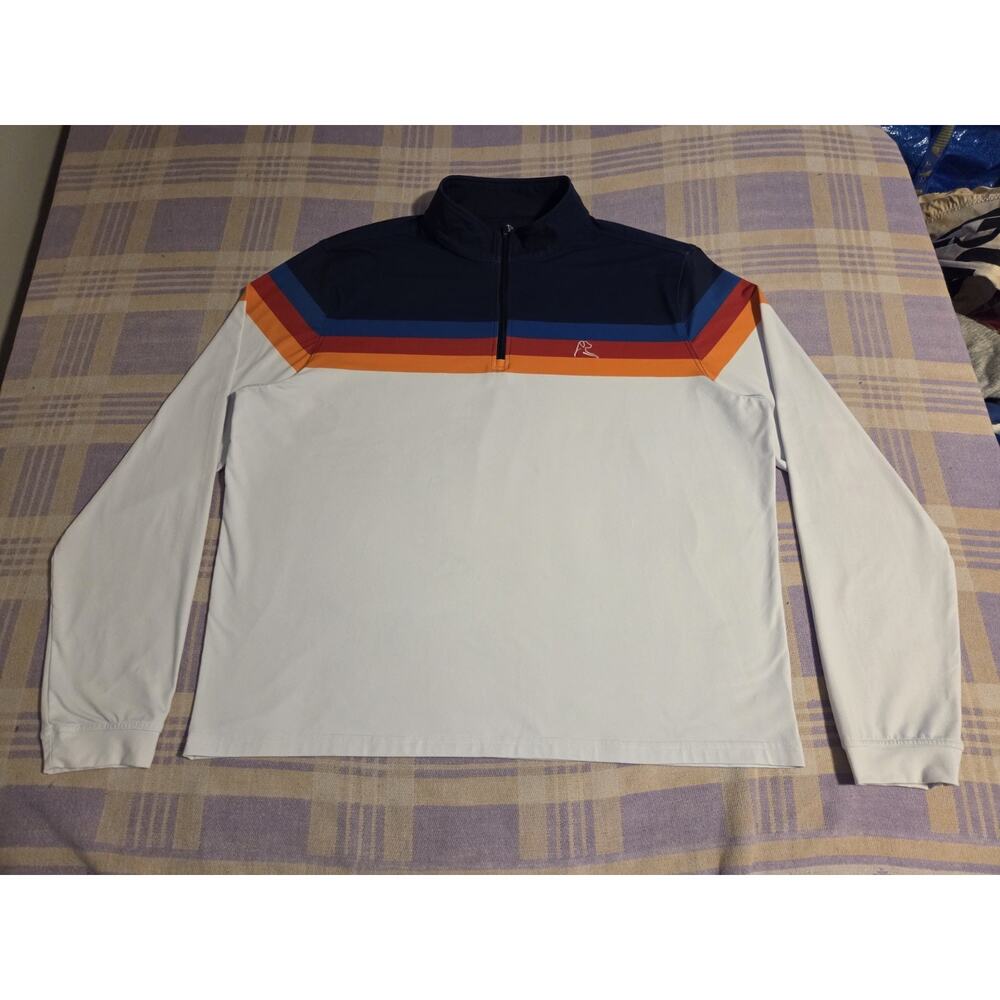 Rhoback Mens Performance Quarter Zip Q-Zip Size XL White Blue Red Orange Jacket
